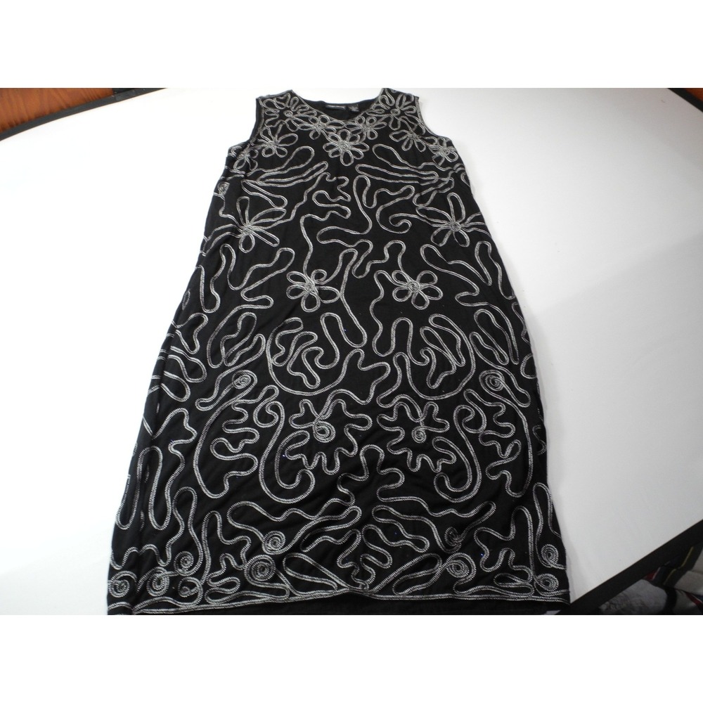 Maggie Barnes Maxi Dress Womens 1X Black Boho Embroidered Sleeveless Floral